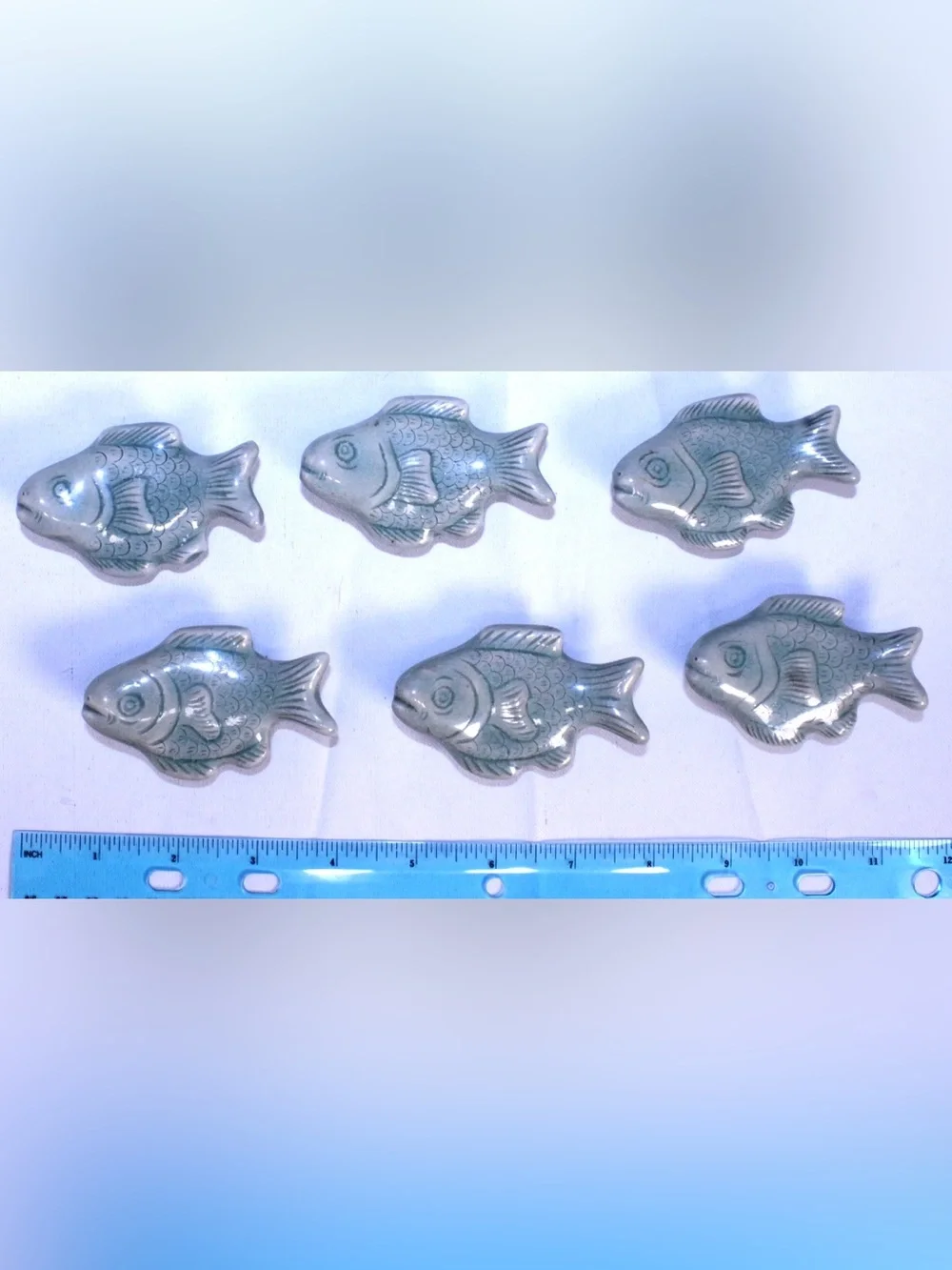 Vintage Pottery Fish Chopstick Rests or Garden decor - Celadon Glazed Set of 6